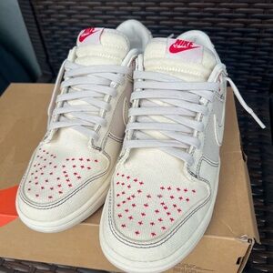 Nike Off-White Canvas Low-Top Sneakers with Red Accents